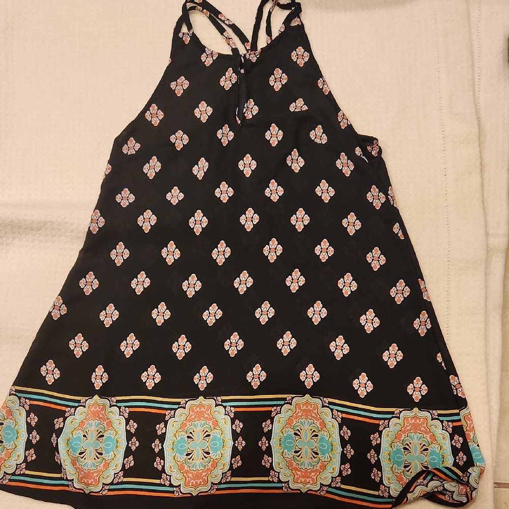 Hand -Made Black Patterned Women's Sleveless Mini  Dress